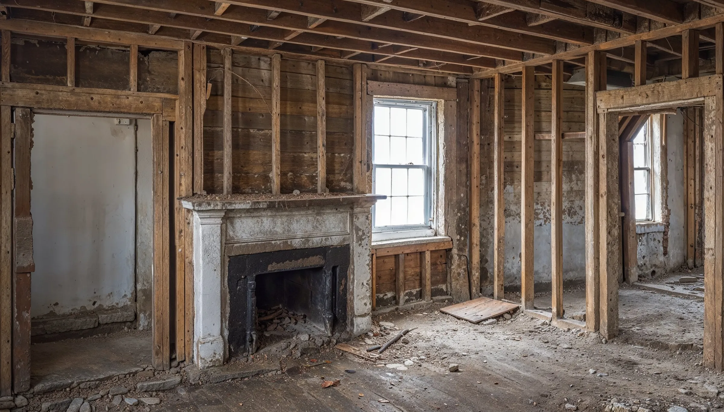 Interior demolition in Dallas TX showing exposed framing and stripped walls ready for remodeling