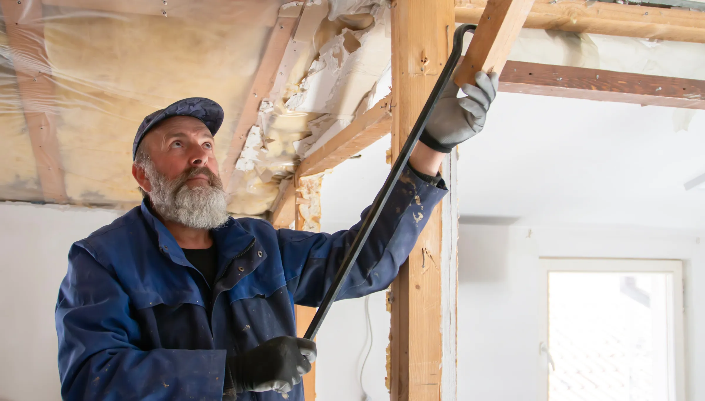 Interior demolition contractor in Dallas TX removing wall framing and materials during home renovation project
